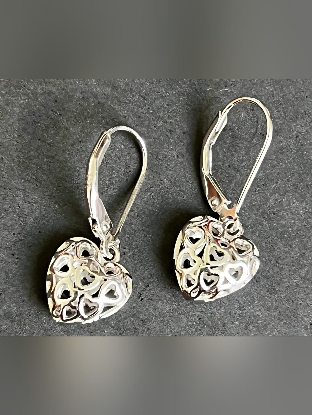 Vintage Stamped 925 Heart Filigree Drop Earrings